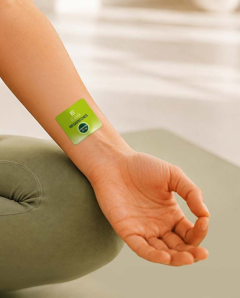 A green patch on the inside of a forearm, near the wrist
