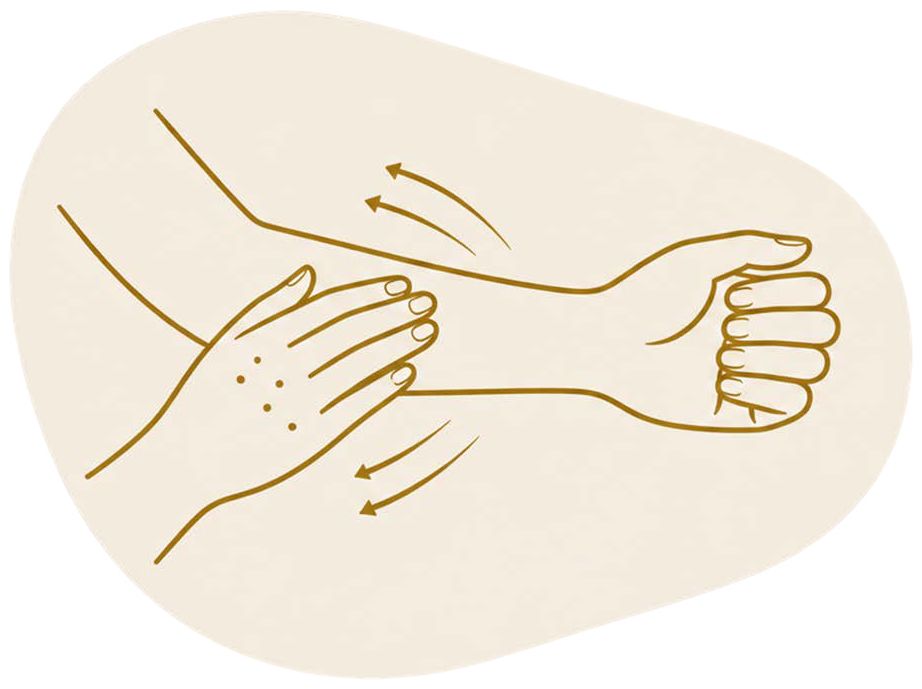 Drawing: a hand stroking the forearm